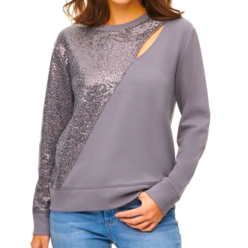 New DKNY Sequin-Embellished Keyhole Sweatshirt